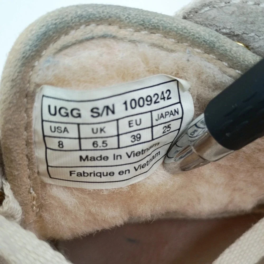 UGG Womens Canvas Leather Toe Low Top Sneakers Cream‎ Tan Lace Up Shoes
